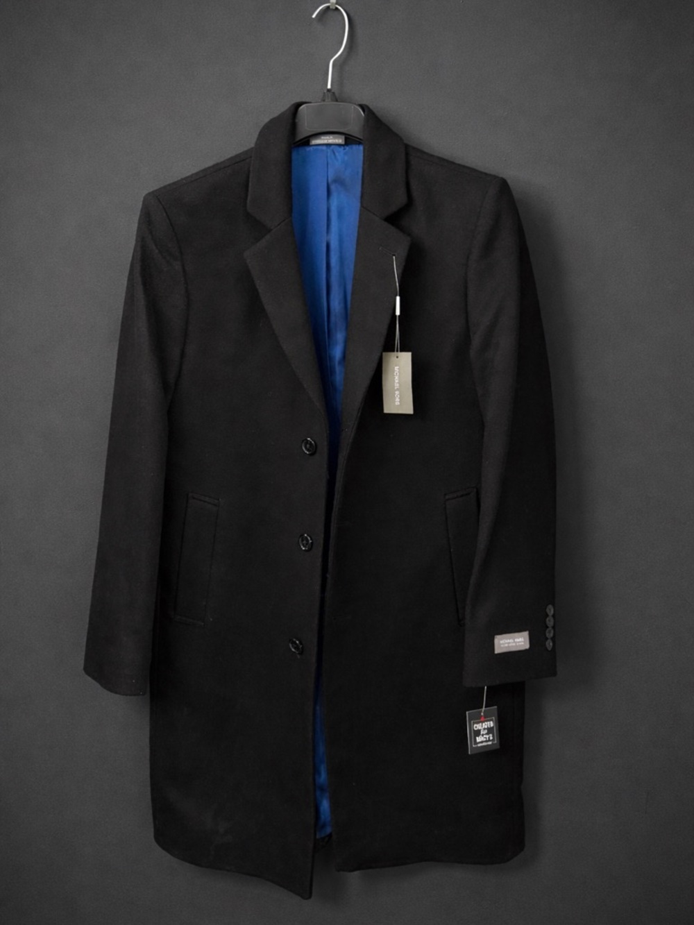 Michael Kors Black Overcoat Size 38R with Blue Lining
